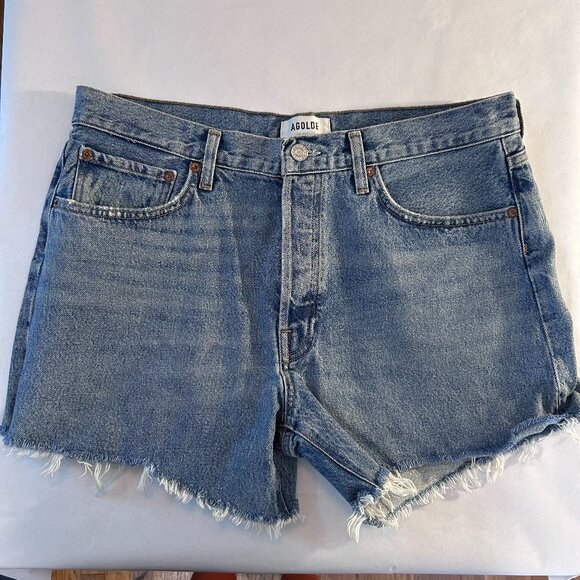 Agolde Pants - AGOLDE Women's 30 Parker Long distressed denim shorts with a raw hem